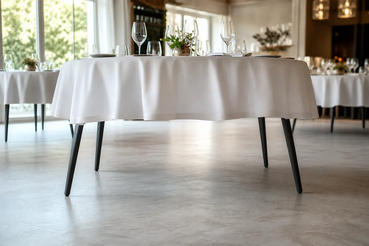 Table de restaurant avec dégagement libre sous le plateau pour fauteuil roulant
