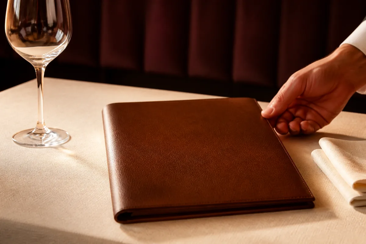 Assiette gastronomique dressée en gros plan sur une nappe de lin clair