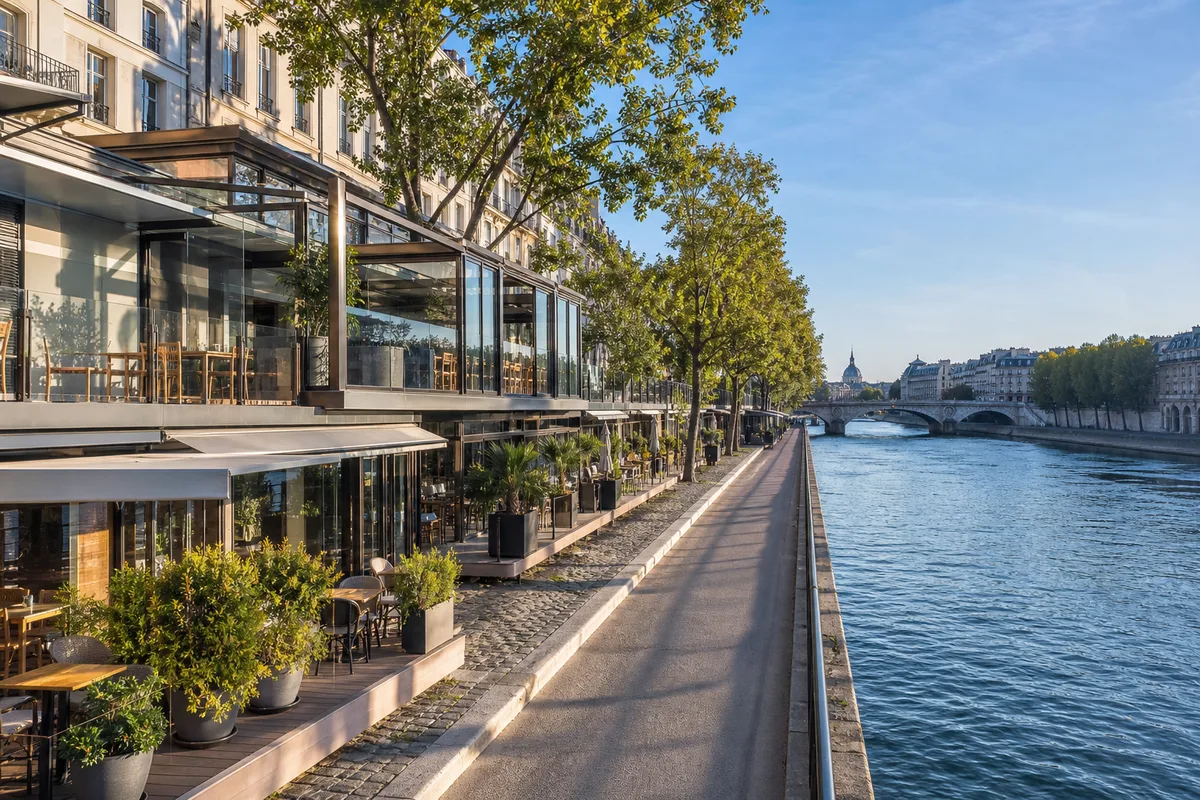 Quais de Seine réaménagés avec restaurants et promenade en bord d’eau